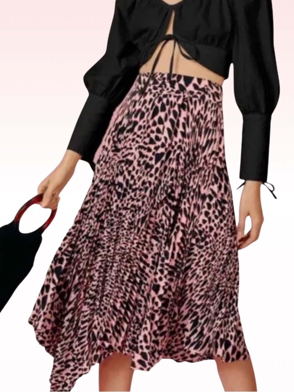 Topshop Pink Leopard Print Asymmetrical Skirt (Sz 8)